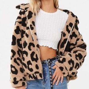 Leopard Print Faux Fur Jacket